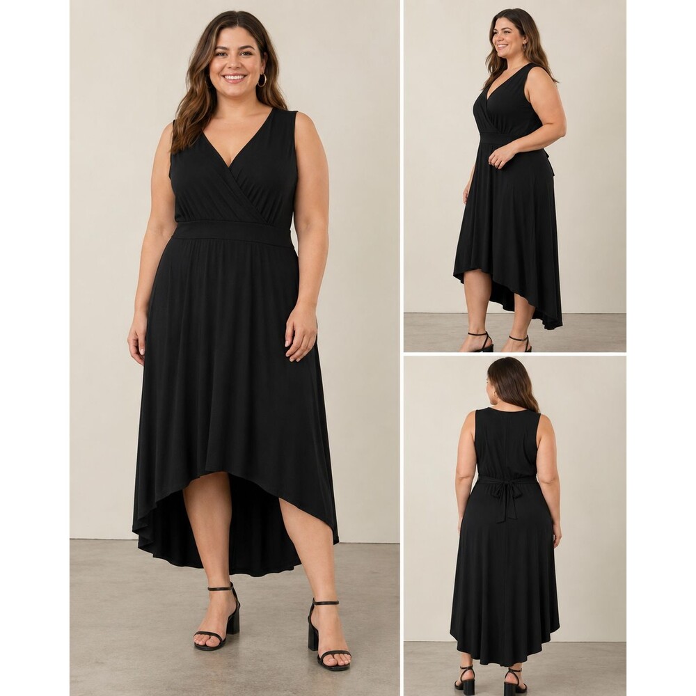 Torrid Dress Size 4 4X 26 Black Sleeveless High Low V-Neck